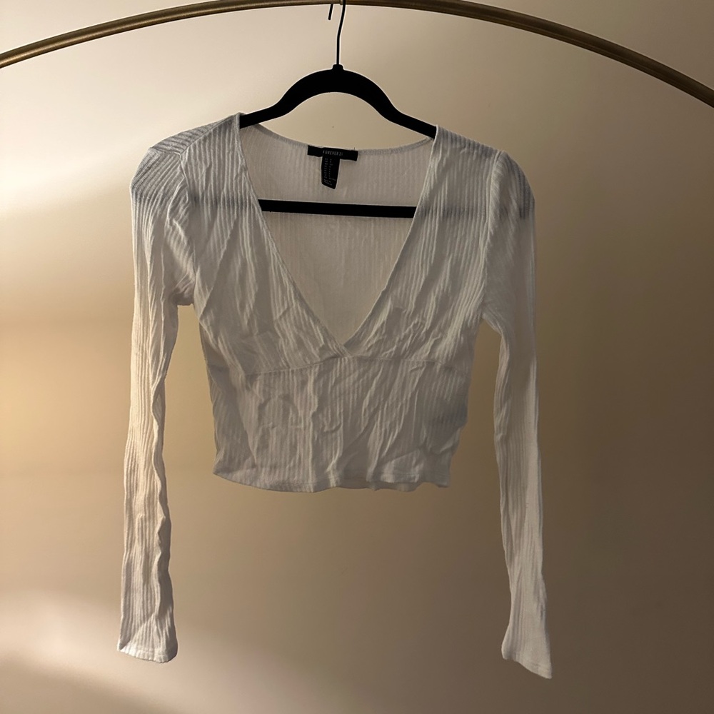 Forever 21 White Puff Sleeve Crop Blouse